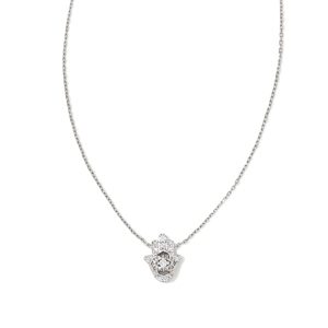Hamsa 14k White Gold Pendant Necklace in White Diamond