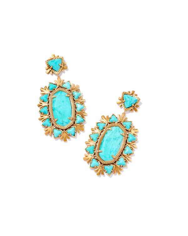 Havana Vintage Gold Statement Earrings in Variegated Turquoise Magnesite