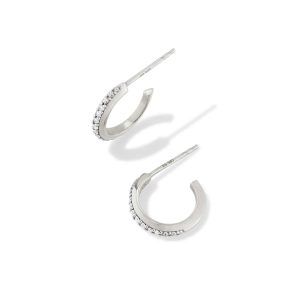 Ines 14k White Gold Pave Huggie Earrings in White Diamond