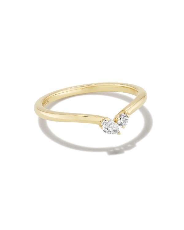 0.16 ct Lab Grown White Diamond Toi et Moi Band Ring in 14k Yellow Gold