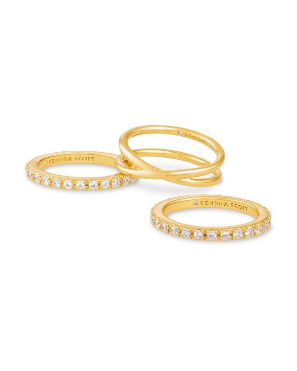 Livy Gold Rings Set of 3 in White Crystal - view 2