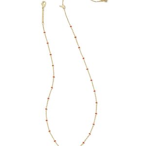Mini Elisa Gold Enamel Frame Short Pendant Necklace in Variegated Orange Magnesite - alternate view