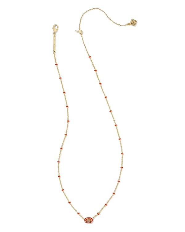 Mini Elisa Gold Enamel Frame Short Pendant Necklace in Variegated Orange Magnesite - alternate view