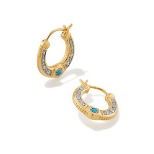 Noble 14k Yellow Gold Huggie Earrings in Turquoise