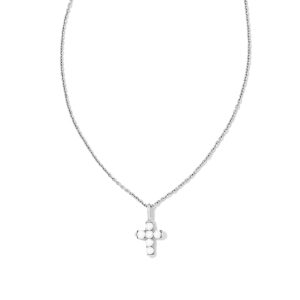 Pearl 14k White Gold Cross Pendant Necklace in Freshwater Cultured Pearl