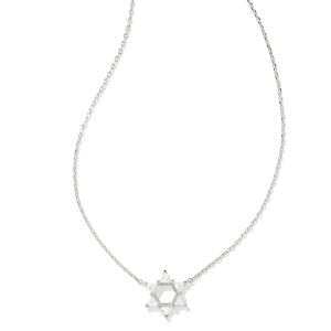 Star of David Silver Crystal Short Pendant Necklace in White CZ
