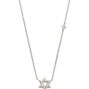 Tiny Star of David 14k White Gold Pendant Necklace in White Diamond