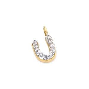 14k Yellow Gold Letter U Charm in White Diamond - alternate view