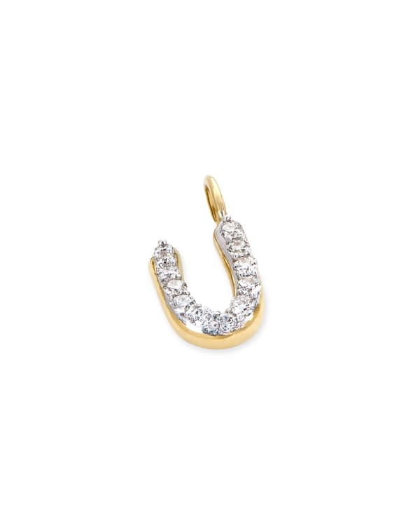 14k Yellow Gold Letter U Charm in White Diamond - alternate view
