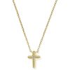 Tiny Cross 14k Yellow Gold Pendant Necklace in White Diamond